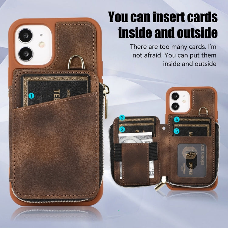 For iPhone 12 Zipper Card Bag Back Cover Phone Case