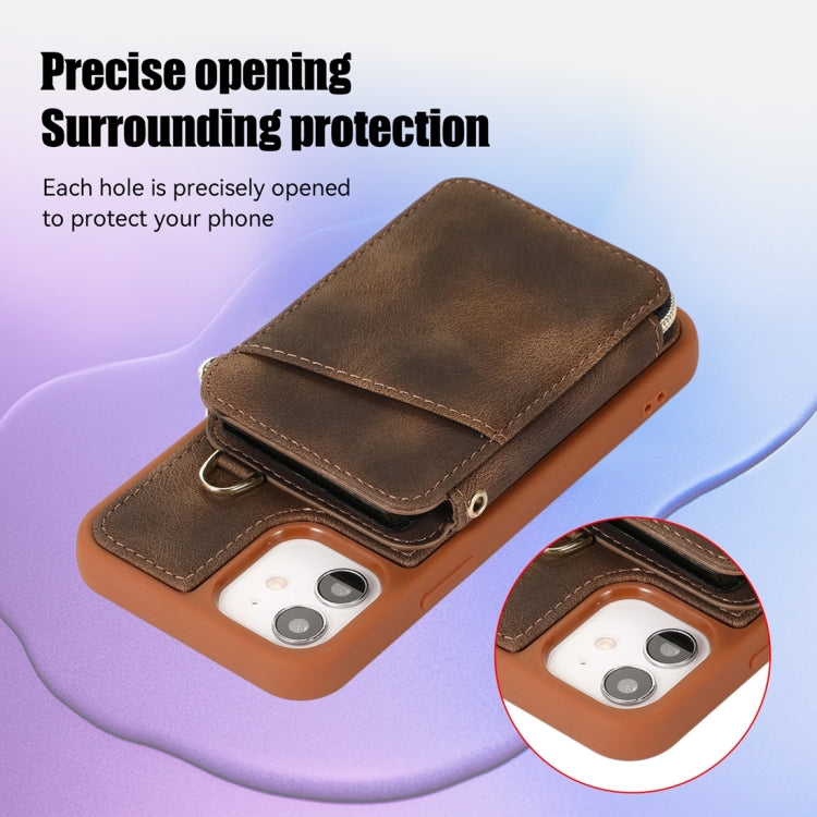 For iPhone 12 Zipper Card Bag Back Cover Phone Case