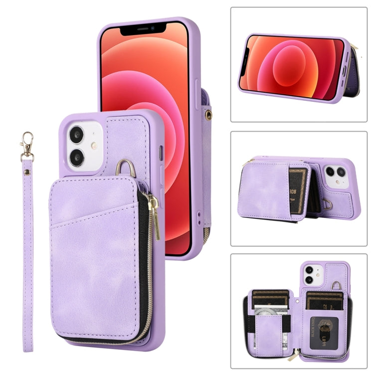 For iPhone 12 Zipper Card Bag Back Cover Phone Case