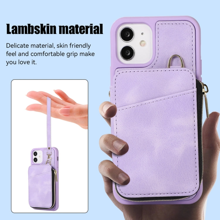 For iPhone 12 Zipper Card Bag Back Cover Phone Case