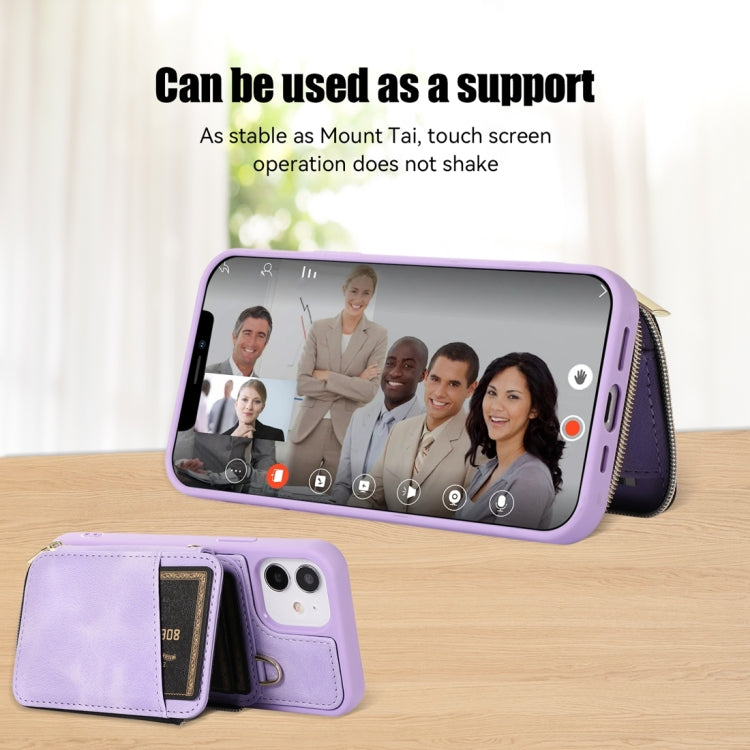 For iPhone 12 Zipper Card Bag Back Cover Phone Case