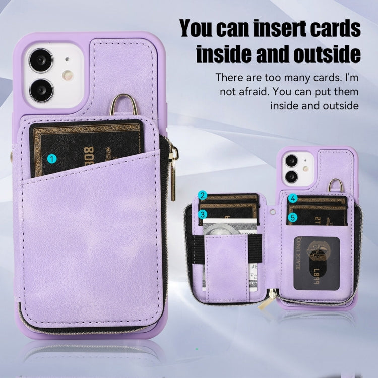 For iPhone 12 Zipper Card Bag Back Cover Phone Case