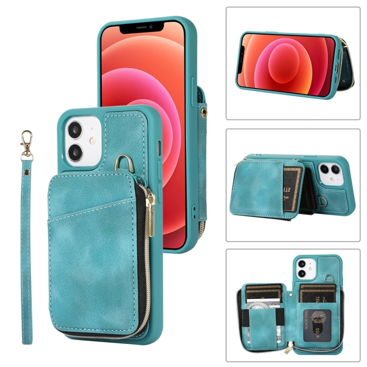 For iPhone 12 Zipper Card Bag Back Cover Phone Case