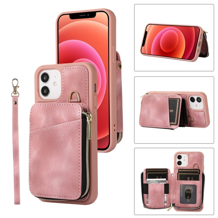 For iPhone 12 Zipper Card Bag Back Cover Phone Case