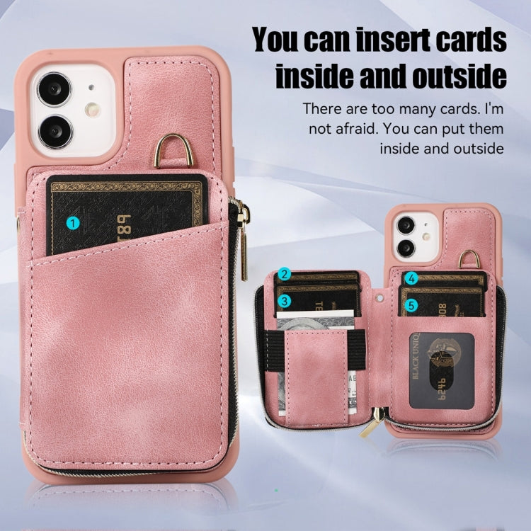 For iPhone 12 Zipper Card Bag Back Cover Phone Case