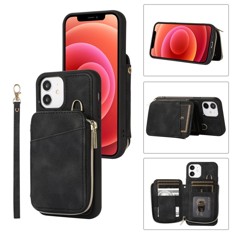 For iPhone 12 Zipper Card Bag Back Cover Phone Case