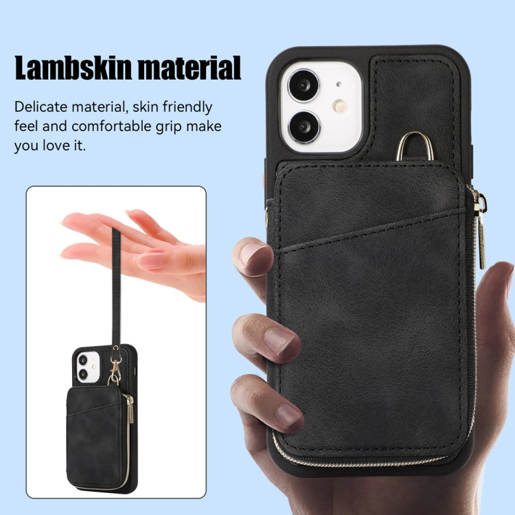 For iPhone 12 Zipper Card Bag Back Cover Phone Case