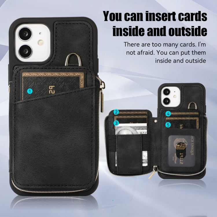 For iPhone 12 Zipper Card Bag Back Cover Phone Case