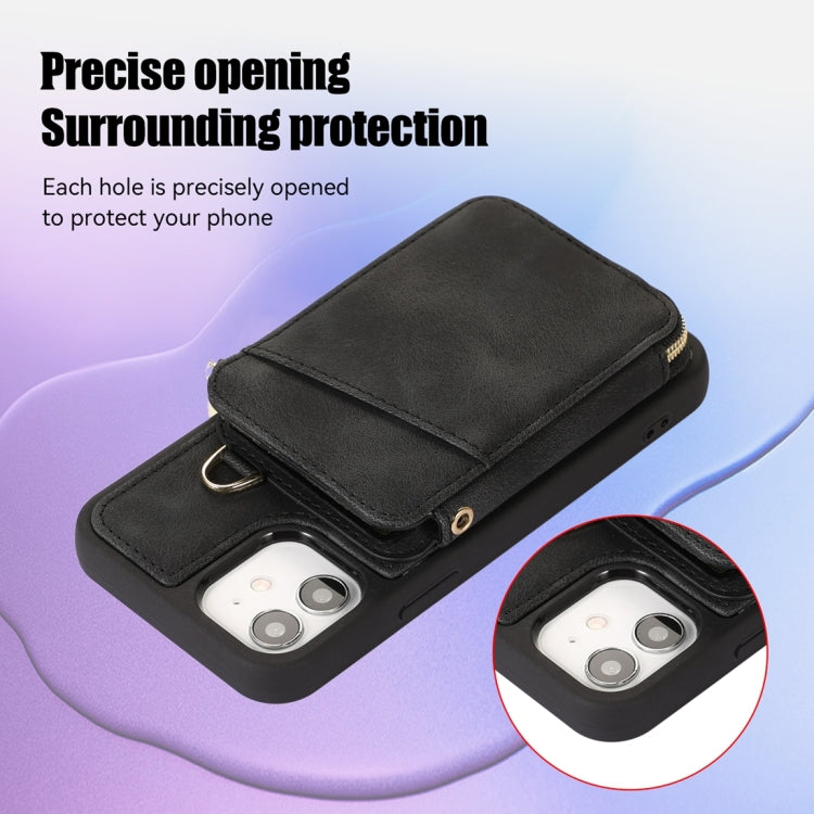 For iPhone 12 Zipper Card Bag Back Cover Phone Case