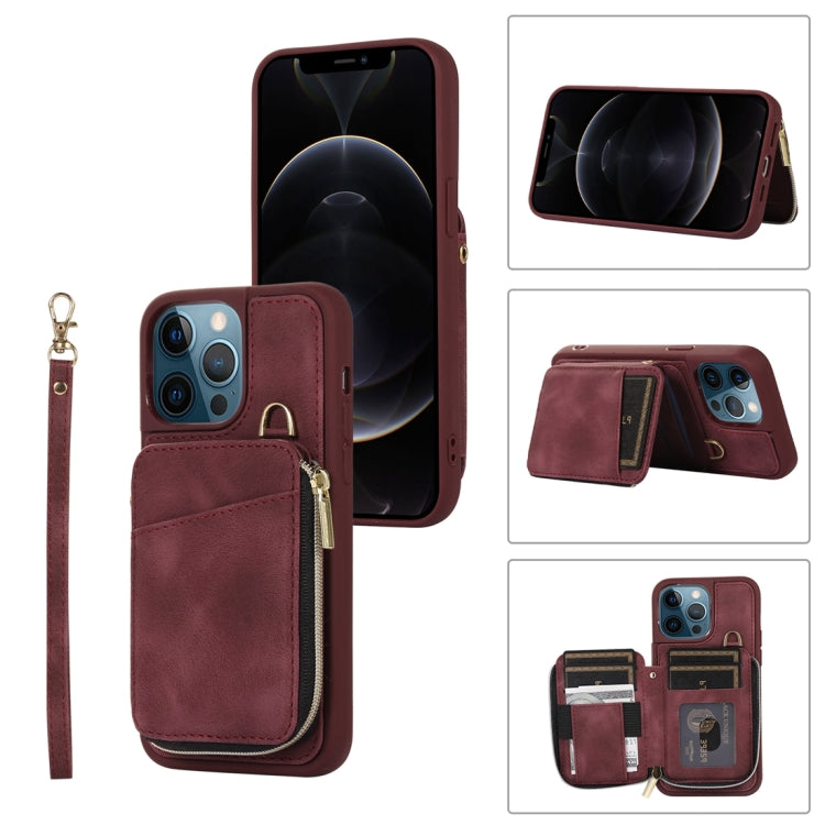 For iPhone 12 Pro Max Zipper Card Bag Back Cover Phone Case