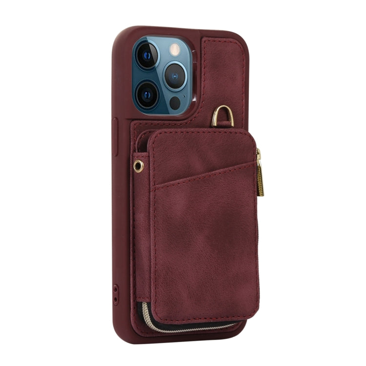 For iPhone 12 Pro Max Zipper Card Bag Back Cover Phone Case