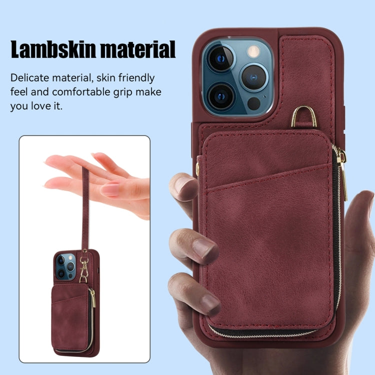 For iPhone 12 Pro Max Zipper Card Bag Back Cover Phone Case