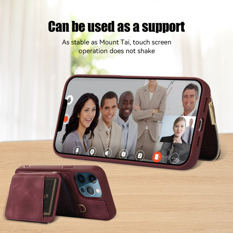For iPhone 12 Pro Max Zipper Card Bag Back Cover Phone Case