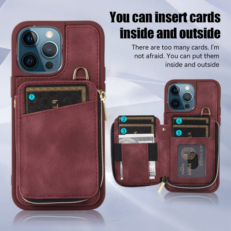 For iPhone 12 Pro Max Zipper Card Bag Back Cover Phone Case