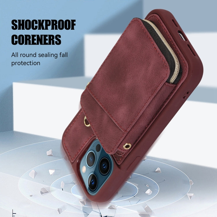 For iPhone 12 Pro Max Zipper Card Bag Back Cover Phone Case