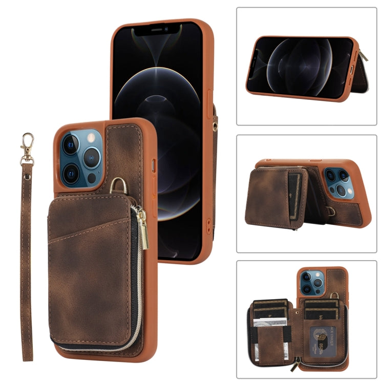 For iPhone 12 Pro Max Zipper Card Bag Back Cover Phone Case