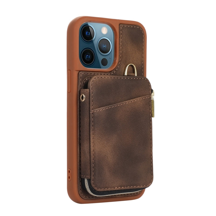 For iPhone 12 Pro Max Zipper Card Bag Back Cover Phone Case