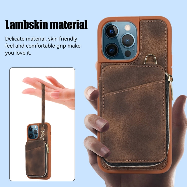 For iPhone 12 Pro Max Zipper Card Bag Back Cover Phone Case