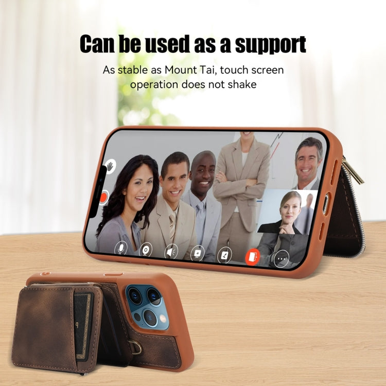 For iPhone 12 Pro Max Zipper Card Bag Back Cover Phone Case