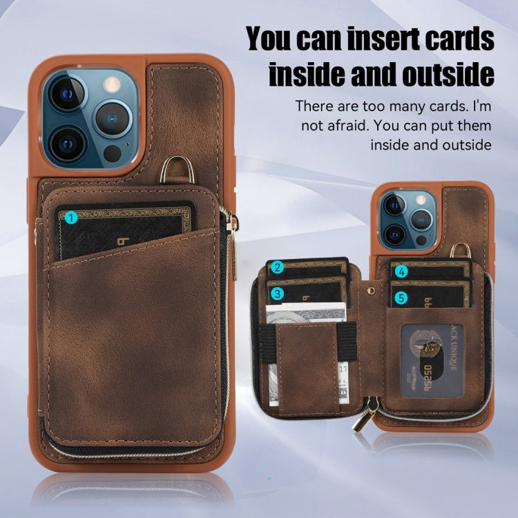 For iPhone 12 Pro Max Zipper Card Bag Back Cover Phone Case