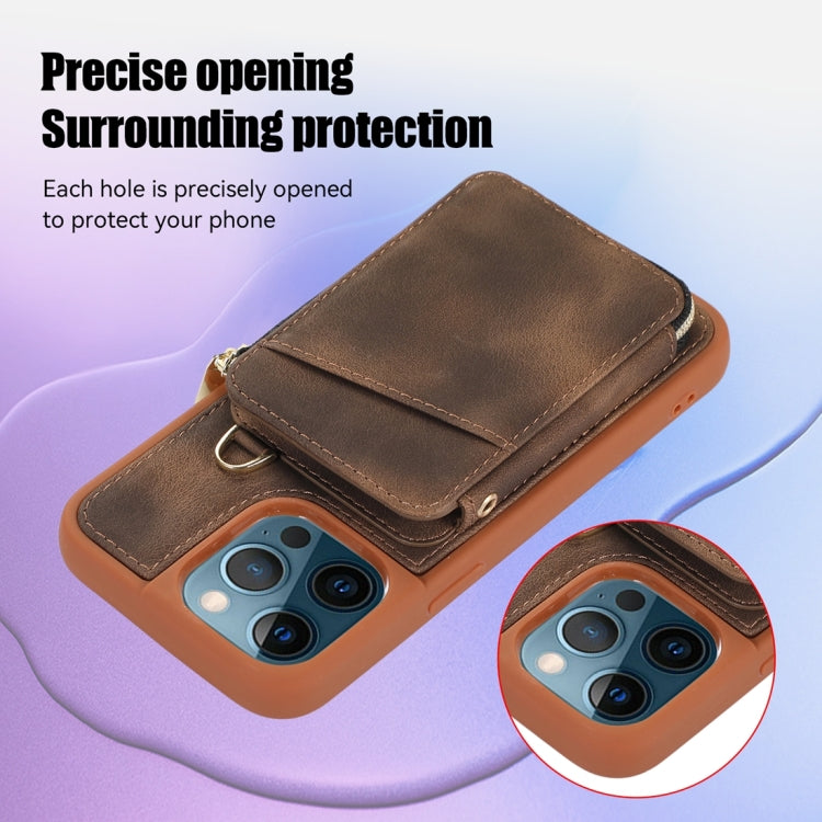 For iPhone 12 Pro Max Zipper Card Bag Back Cover Phone Case