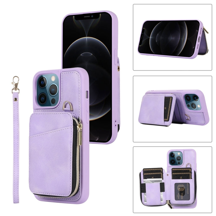 For iPhone 12 Pro Max Zipper Card Bag Back Cover Phone Case