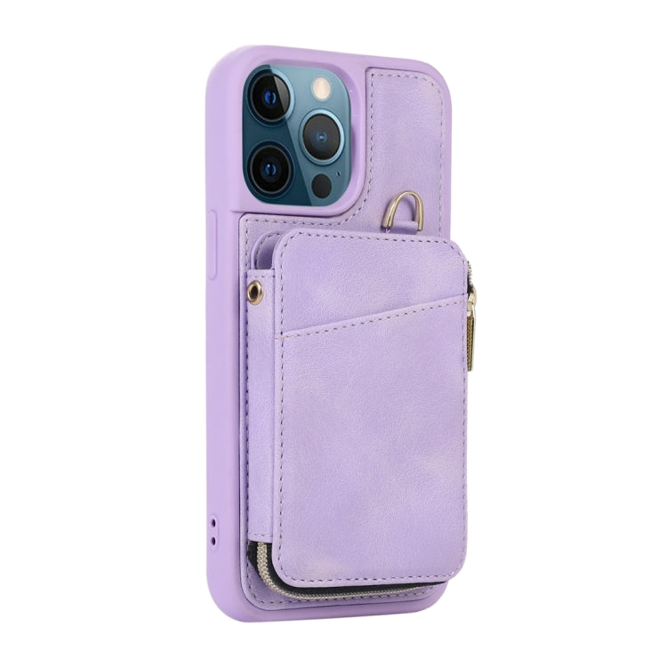 For iPhone 12 Pro Max Zipper Card Bag Back Cover Phone Case