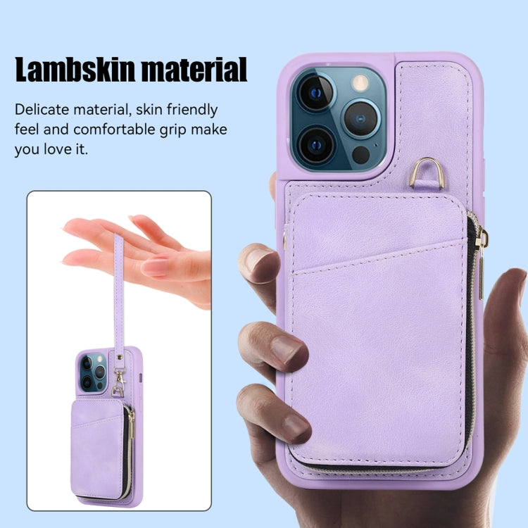 For iPhone 12 Pro Max Zipper Card Bag Back Cover Phone Case