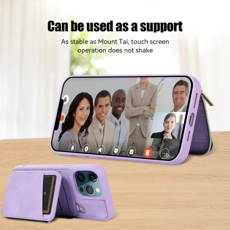 For iPhone 12 Pro Max Zipper Card Bag Back Cover Phone Case