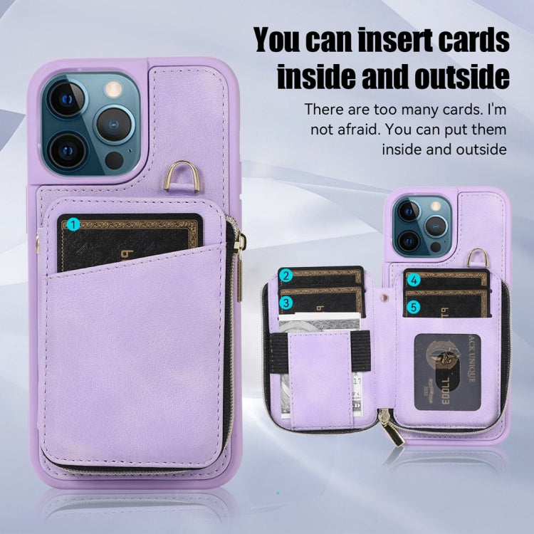For iPhone 12 Pro Max Zipper Card Bag Back Cover Phone Case