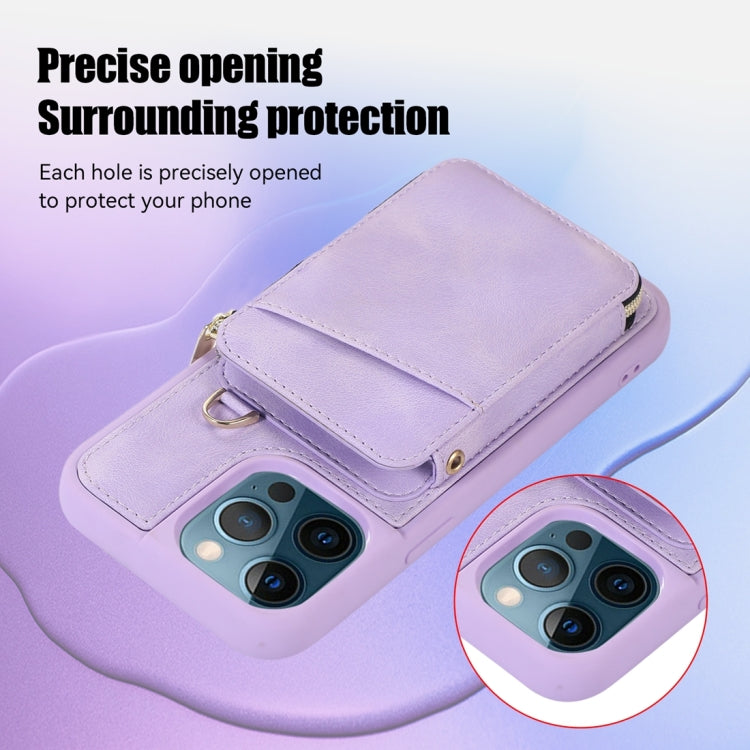 For iPhone 12 Pro Max Zipper Card Bag Back Cover Phone Case