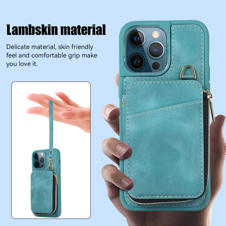 For iPhone 12 Pro Max Zipper Card Bag Back Cover Phone Case