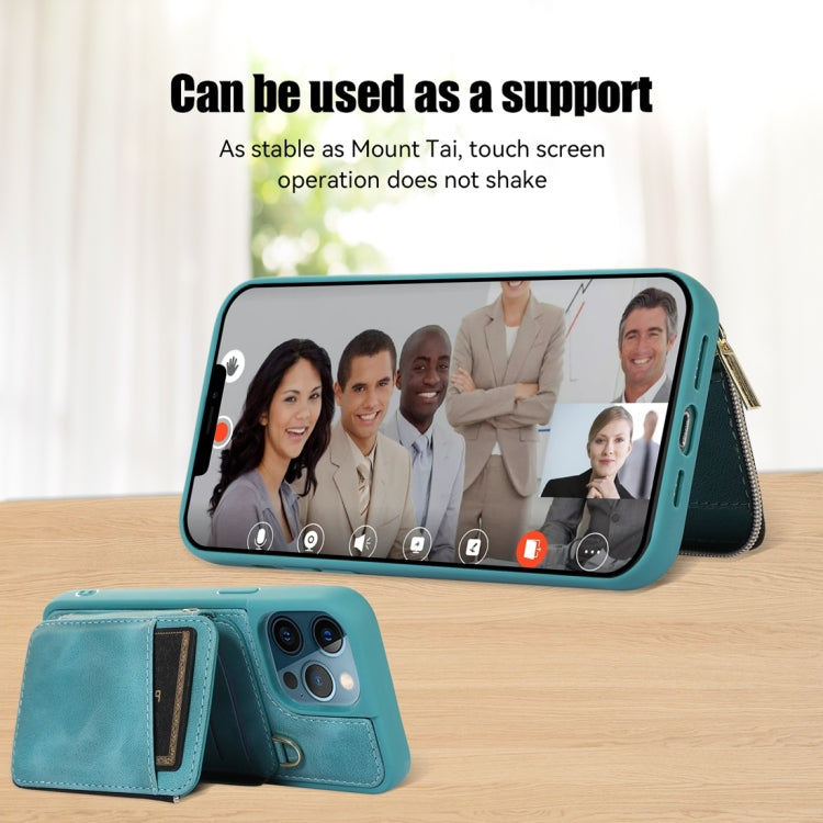 For iPhone 12 Pro Max Zipper Card Bag Back Cover Phone Case
