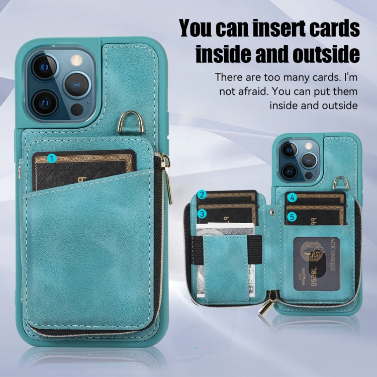 For iPhone 12 Pro Max Zipper Card Bag Back Cover Phone Case
