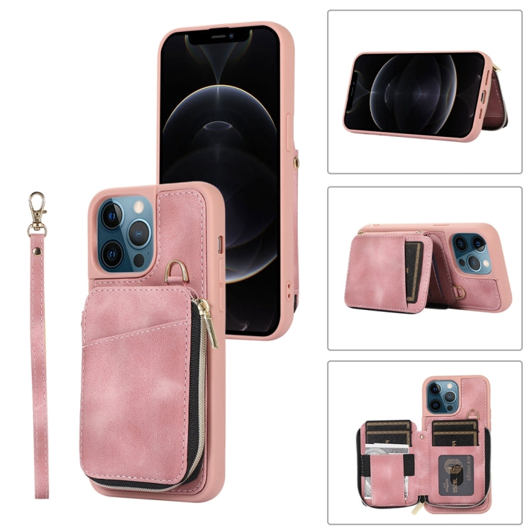 For iPhone 12 Pro Max Zipper Card Bag Back Cover Phone Case