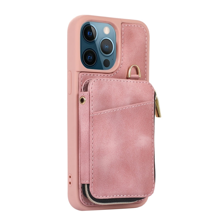 For iPhone 12 Pro Max Zipper Card Bag Back Cover Phone Case
