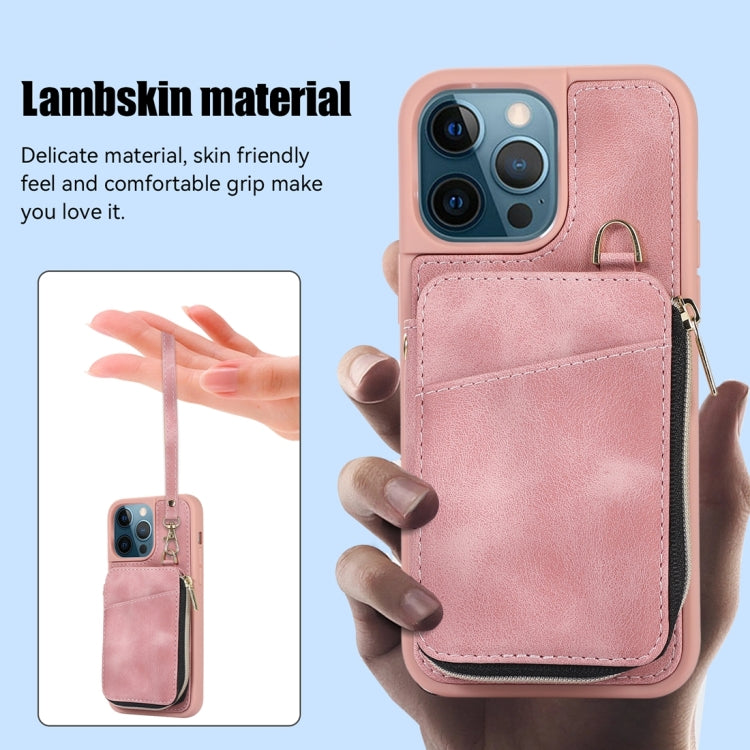 For iPhone 12 Pro Max Zipper Card Bag Back Cover Phone Case