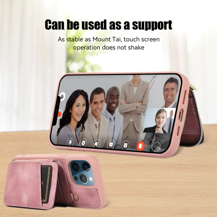 For iPhone 12 Pro Max Zipper Card Bag Back Cover Phone Case