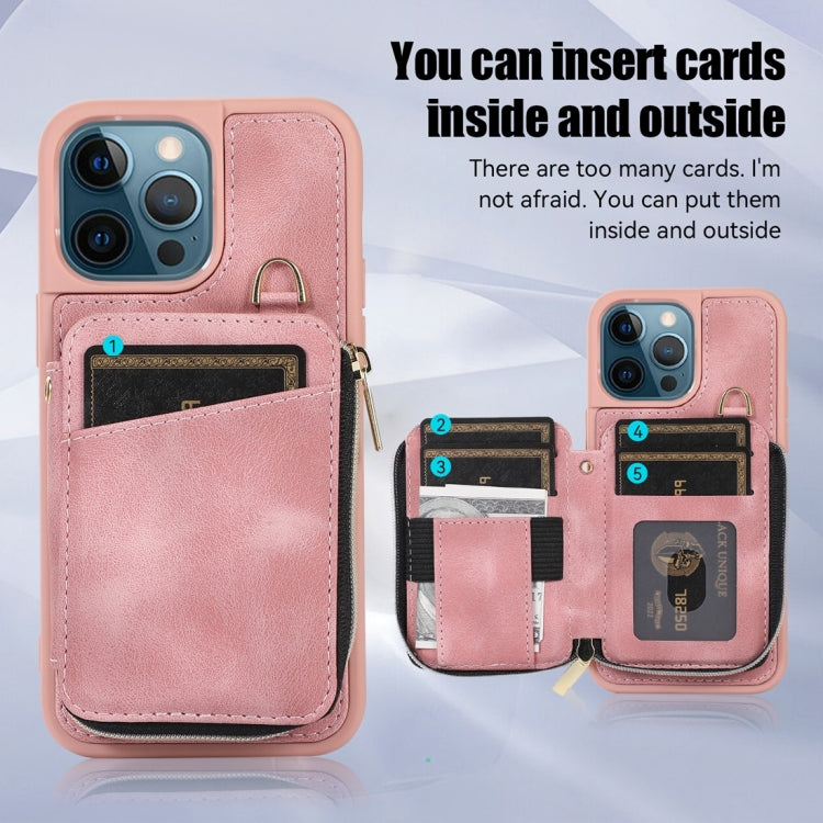 For iPhone 12 Pro Max Zipper Card Bag Back Cover Phone Case