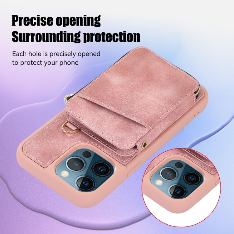 For iPhone 12 Pro Max Zipper Card Bag Back Cover Phone Case