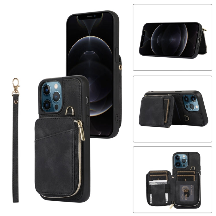 For iPhone 12 Pro Max Zipper Card Bag Back Cover Phone Case