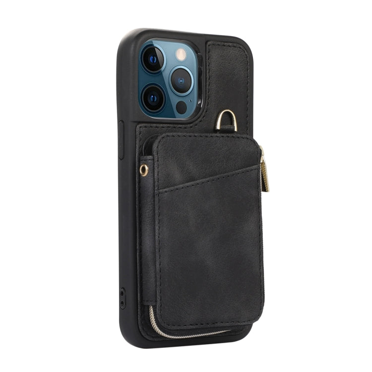 For iPhone 12 Pro Max Zipper Card Bag Back Cover Phone Case
