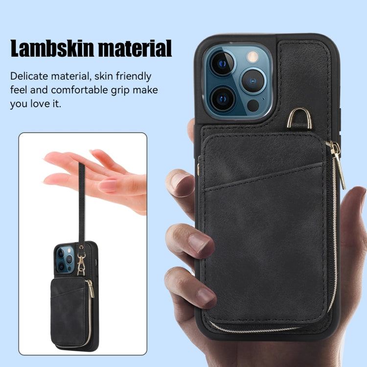 For iPhone 12 Pro Max Zipper Card Bag Back Cover Phone Case