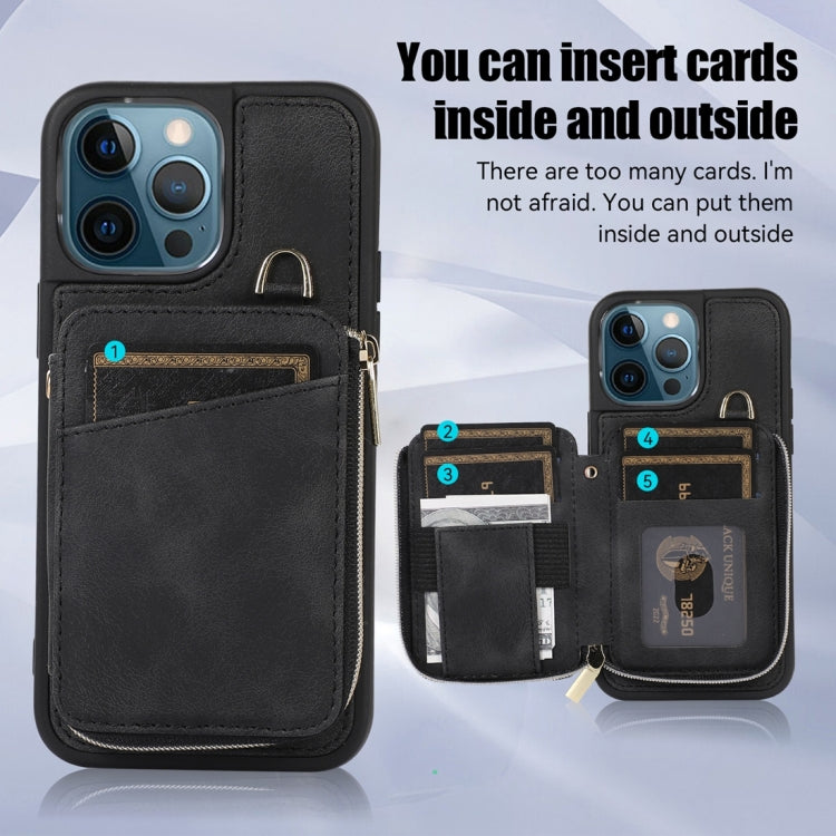 For iPhone 12 Pro Max Zipper Card Bag Back Cover Phone Case