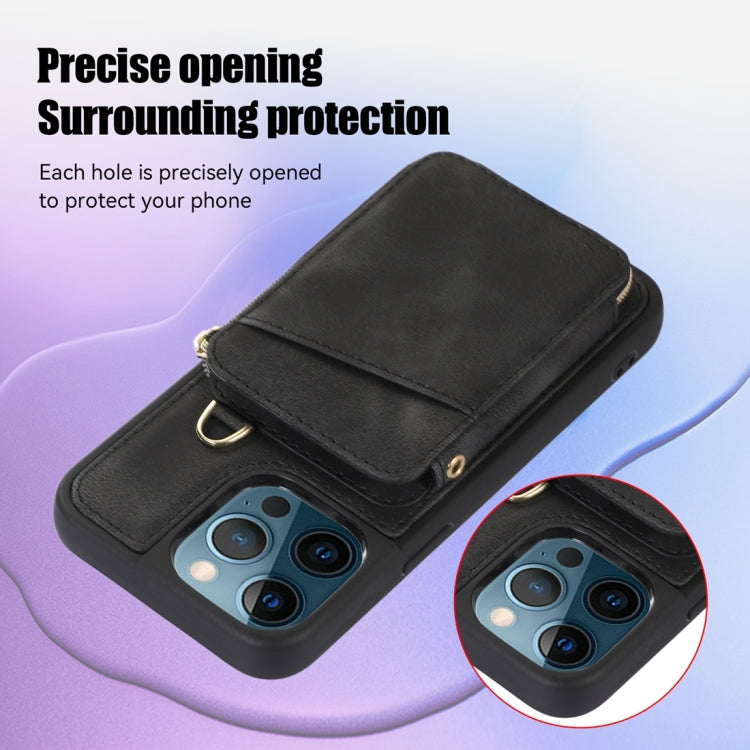 For iPhone 12 Pro Max Zipper Card Bag Back Cover Phone Case