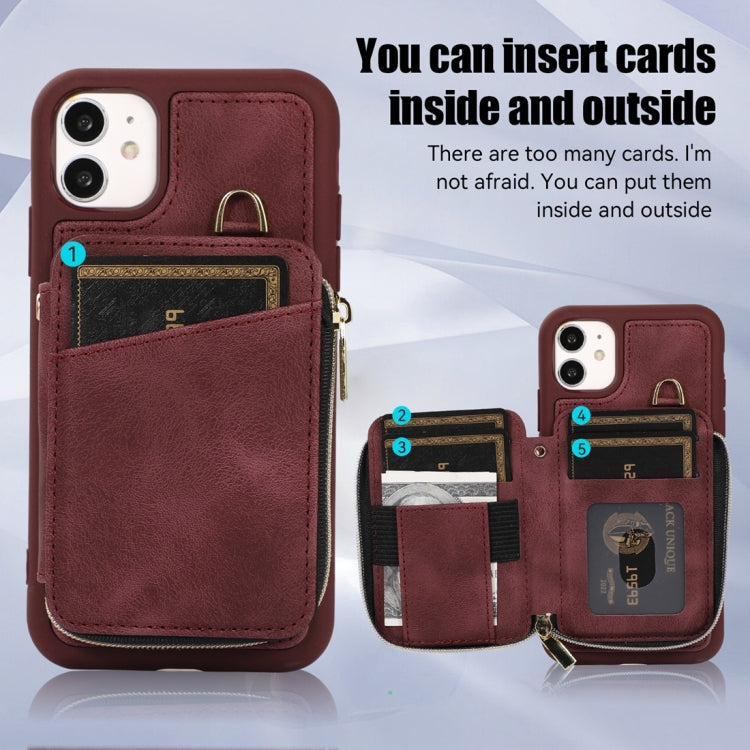 For iPhone 11 Zipper Card Bag Back Cover Phone Case