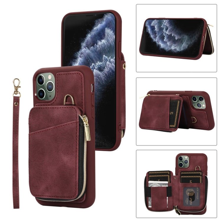 For iPhone 11 Pro Zipper Card Bag Back Cover Phone Case