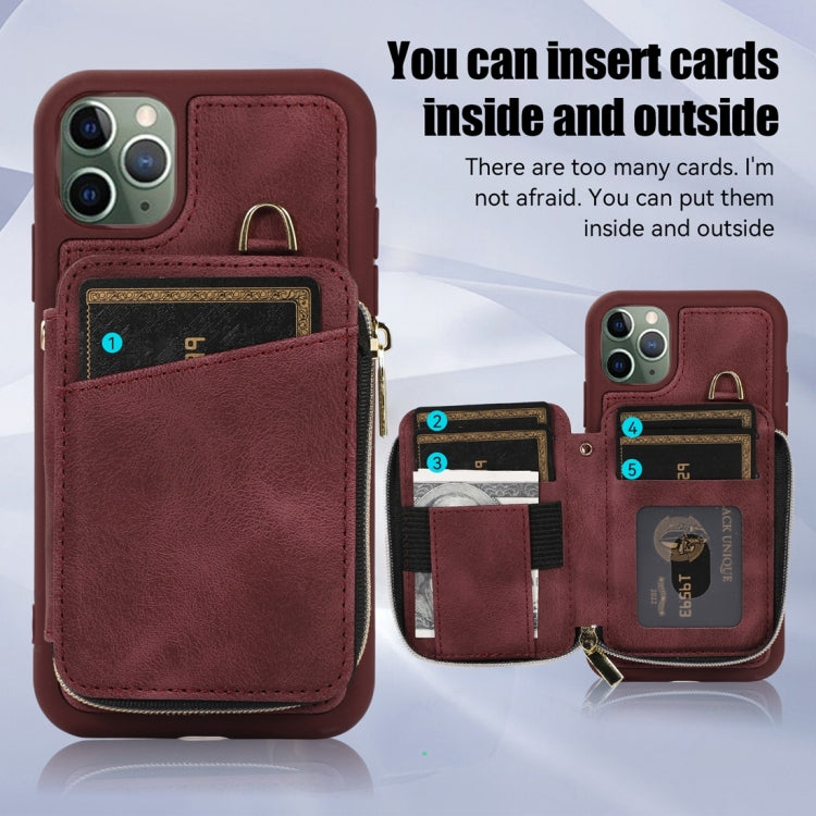 For iPhone 11 Pro Zipper Card Bag Back Cover Phone Case