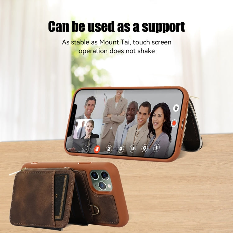 For iPhone 11 Pro Zipper Card Bag Back Cover Phone Case