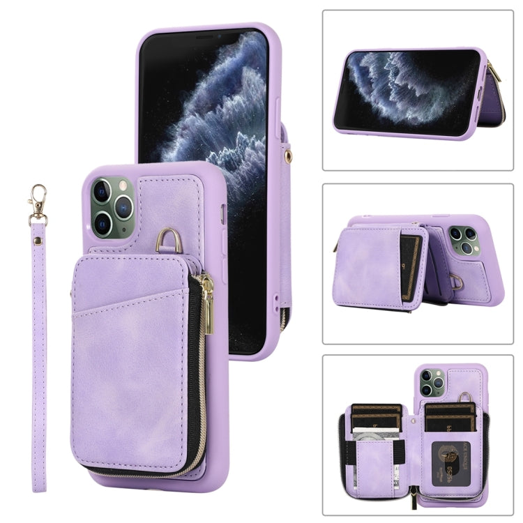 For iPhone 11 Pro Zipper Card Bag Back Cover Phone Case